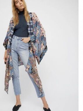 Free People Little Wing Boho Printed Festival Kimono One Size